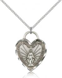  Mary MIRACULOUS Medal Heart Pendant Sterling Silver 1 inch 