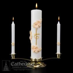  Wedding Candles 3-Piece Gold Accent Set with Stand 