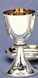  Chalice and Bowl Paten, Silver, Hammered Texture and Black Enamel 