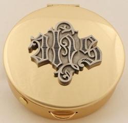  Pyx, Brass with Pewter \"IHS\" 