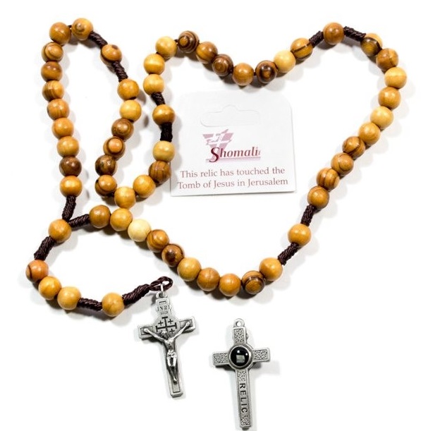 ROSARY OLIVE WOOD CORD WITH RELIC MPN:75HS Rosaries / Chaplets Blais Holy  Land I 