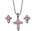  Pendant Cross & Earrings Set Pink 