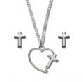  Pendant Cross & Earrings Set Rhodium Plated 