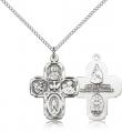  5-Way Catholic Cross Pendant, Sterling Silver 1 inch 