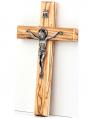  CRUCIFIX OLIVE WOOD 8 inch PEWTER CORPUS 