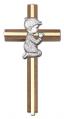  Children's Cross Praying Boy Walnut/Silver 6 inch 