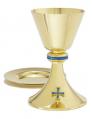  Chalice 8 oz and Well Paten with Blue Accent Cross 