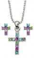  Pendant Cross & Earrings Set Multi Colour 