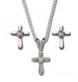  Pendant Cross & Earrings Set Rhodium & Crystal 