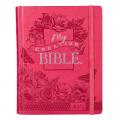  KJV Holy Bible, My Creative Bible, Faux Leather Hardcover - Ribbon Marker, King James Version, Pink Floral W/Elastic Closure 