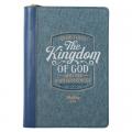  Classic Faux Leather Journal Seek First the Kingdom of God Mathew 6:33 Blue Inspirational Notebook, Lined Pages W/Scripture, Ribbon Marker, Zipper Clo 