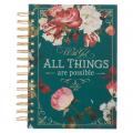  Christian Art Gifts Journal W/Scripture for Women with God All Things Mathew 19:26 Bible Verse Teal/Roses 192 Ruled Pages, Large Hardcover Notebook, W 