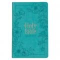  KJV Holy Bible, Standard Size Faux Leather Red Letter Edition - Thumb Index & Ribbon Marker, King James Version, Teal Floral Zipper Closure 