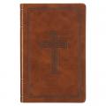  KJV Holy Bible, Standard Size Faux Leather Red Letter Edition Thumb Index, Ribbon Marker, King James Version, Honey Brown Cross Emblem 
