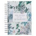  Christian Art Gifts Journal W/Scripture She Speaks with Wisdom Proverbs 31:26 Bible Verse Blue Floral 192 Ruled Pages, Large Hardcover Notebook, Wire 