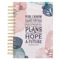  Christian Art Gifts Journal W/Scripture Plans Jeremiah 29:11 Bible Verse White Abstract Leaves 192 Ruled Pages, Large Hardcover Notebook, Wire Bound 