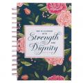  Christian Art Gifts Journal W/Scripture Strength & Dignity Proverbs 31:25 Bible Verse Navy Floral 192 Ruled Pages, Large Hardcover Notebook, Wire Boun 