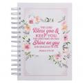  Christian Art Gifts Journal W/Scripture Bless You Num. 6:24-25 Bible Verse Floral Stripes 192 Ruled Pages, Large Hardcover Notebook, Wire Bound 