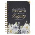  Christian Art Gifts Blue Journal W/Scripture Floral Strength & Dignity Large Bible Verse Notebook, 192 Ruled Pages, Prov. 31:25 Bible Verse 