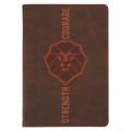  Christian Art Gifts Brown Vegan Leather Zipped Journal, Inspirational Men's Notebook Lion Strength & Courage Scripture, Flexible Cover, 336 Ruled Page 