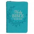  KJV Bible Pocket Faux Leather Teal W/Zipper 