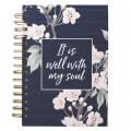  Inspirational Spiral Journal Notebook for Women It Is Well Navy Blue Floral Wire Bound W/192 Ruled Pages, Large Hardcover, with Love 