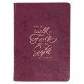  Christian Art Gifts Classic Journal Walk by Faith 2 Cor. 5:7 Floral Inspirational Scripture Notebook, Ribbon Marker, Raspberry Faux Leather Flexcover, 