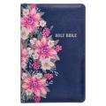  KJV Holy Bible Standard Size Faux Leather Red Letter Edition Thumb Index & Ribbon Marker, King James Version, Blue Floral, Zipper Closure 