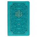  KJV Holy Bible, Giant Print Standard Size Faux Leather Red Letter Edition - Thumb Index & Ribbon Marker, King James Version, Teal Floral 