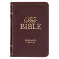 KJV Holy Bible, Mini Pocket Size, Faux Leather Red Letter Edition - Ribbon Marker, King James Version, Burgundy 