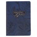  Christian Art Gifts Inspirational Zippered Journal, Amazing Grace Wide Ruled Notebook, Navy Blue Vegan Leather, 336 Lined Pages W/Scripture, (9" X 6.4 