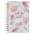  Christian Art Gifts Inspirational Journal, Walk by Faith Wide Ruled Notebook, 2 Corinthians 5:7 Bible Verse, Pink W/ White Florals, 192 Lined Pages W/ 