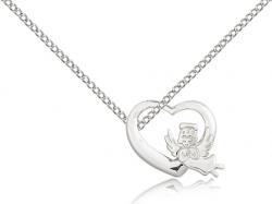  Pendant Guardian Angel Heart Sterling 1/2 inch 