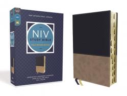  NIV Study Bible, Fully Revised Edition, Leathersoft, Navy/Tan, Red Letter, Thumb Indexed, Comfort Print 