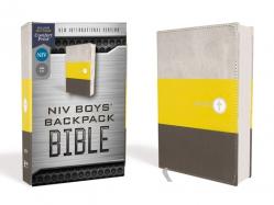  Niv, Boys\' Backpack Bible, Compact, Leathersoft, Yellow/Gray, Red Letter Edition, Comfort Print 