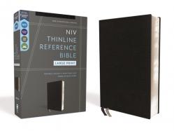  Niv, Thinline Reference Bible (Deep Study at a Portable Size), Large Print, Bonded Leather, Black, Red Letter, Comfort Print 
