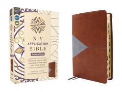  NIV Application Bible, Personal Size, Leathersoft, Brown/Blue, Red Letter, Indexed, Comfort Print: Bringing the Ancient Message of the Bible Into Your 