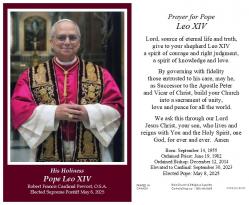  Prayer Card Pope Leo XIV 50/pkg 