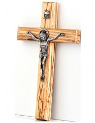  CRUCIFIX OLIVE WOOD 6.25 inch PEWTER CORPUS 