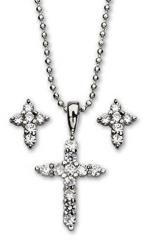  Pendant Cross & Earrings Set Cubic Zirconia 