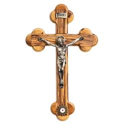  Crucifix Olive Wood 7.5 inch with Nativity Relic 