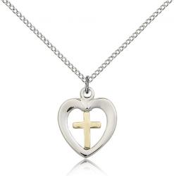  Pendant Cross & Heart Sterling 5/8 inch 