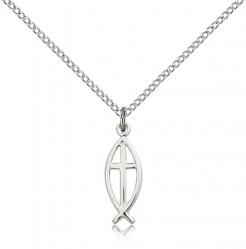  FISH CROSS Pendant Sterling 3/4 inch 