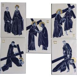  Stations of the Cross Blue Ceramic Set of 14 (15th Optional) 7.5 inch 