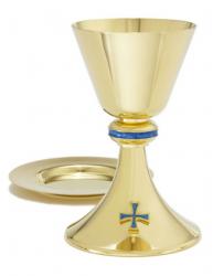  Chalice 8 oz and Well Paten with Blue Accent Cross 