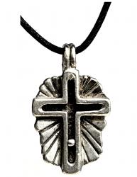  Pendant Cross on Black Cord Pewter 