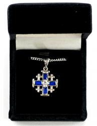  PENDANT JERUSALEM CROSS WITH BLUE RHINESTONE 