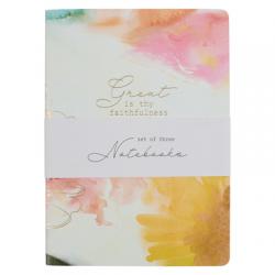  Christian Art Gifts Slim Scripture Notebooks for Women, Great Is Thy Faithfulness - Inspirational Bible Verse Variety, Set/3 Large 