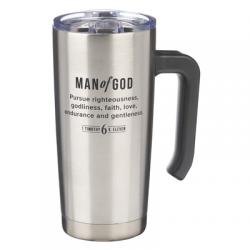  Christian Art Gifts Large Stainless Steel Vacuum Sealed Insulated Travel Mug Tumbler for Men: Man of God Inspirational Scripture, Retractable Lid, Sil 