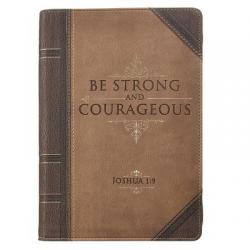  Classic Faux Leather Journal Strong and Courageous Joshua 1:9 Bible Verse Antiqued Brown Inspirational Notebook, Lined Pages W/Scripture, Ribbon Marke 